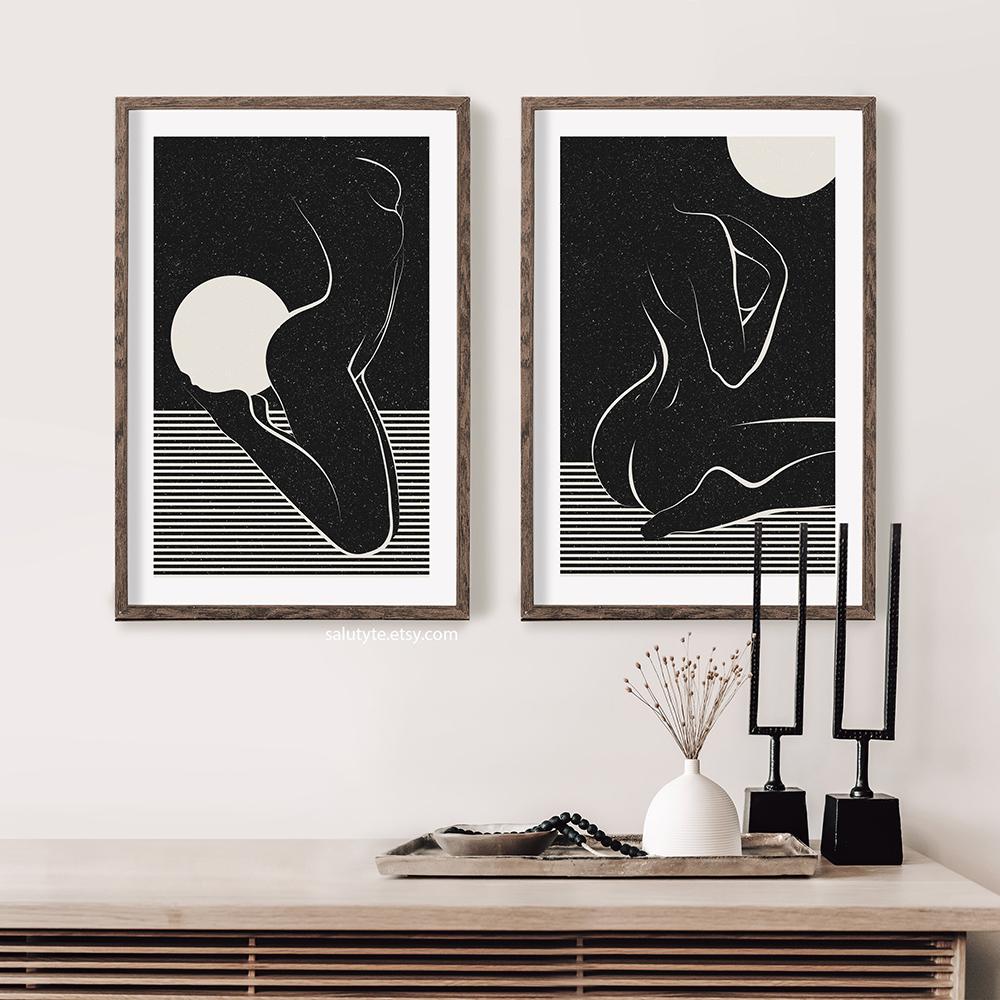 Abstract Nude Woman Silhouette Sensual Art Print Naked Body Figure  Modern Boho Female Poster Canvas Painting Wall Decor