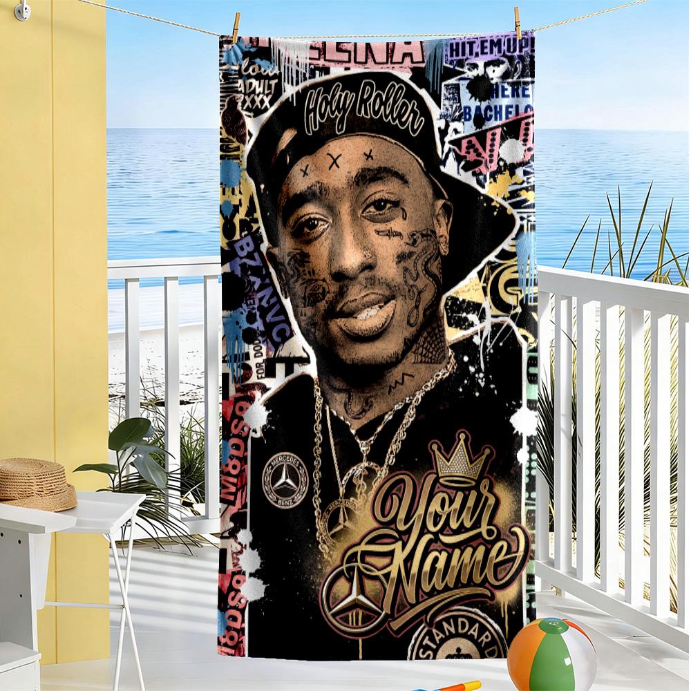 2pac Customize Text Beach Towel Super Soft & Absorbent Suitable for Sports Travel Swimming Yoga Bathroom Beach And Pool
