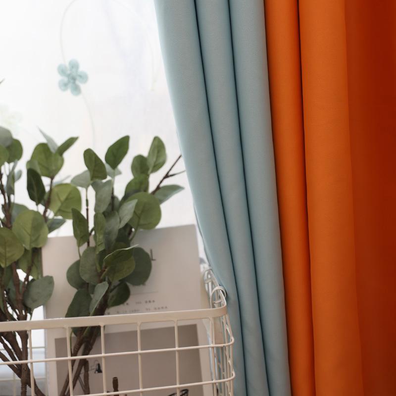 American Simple Solid Color Splicing Physical Shading High-Precision Curtain Fabric Finished Product Custom Bedroom Living Room