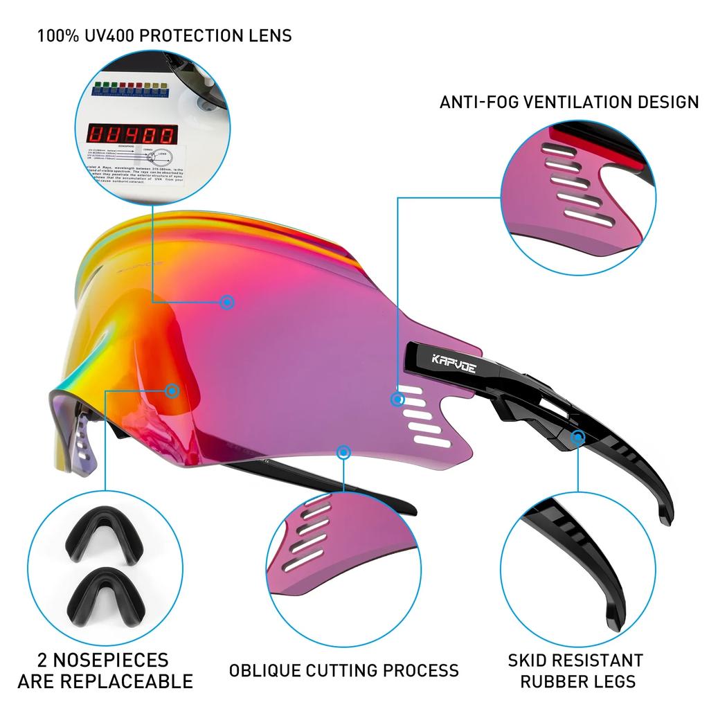 2026 Kapvoe Sport Sunglasses Road Bike Mountain Bicycle Cycl Glasses Riding Goggle Sports Eyewear for Man Women Cycling Glasses