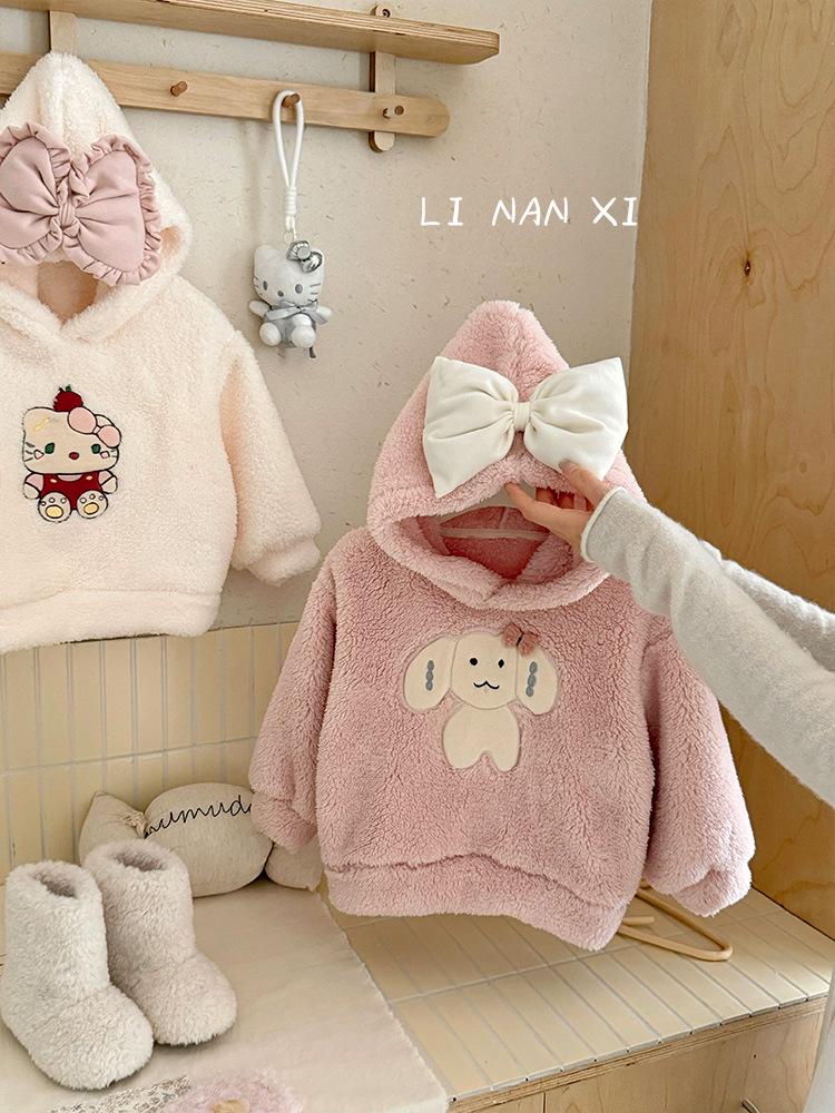 

Новый стиль 2025 Толстовка с капюшоном на флисовой подкладке с бантом для девочек 130 cm розовый