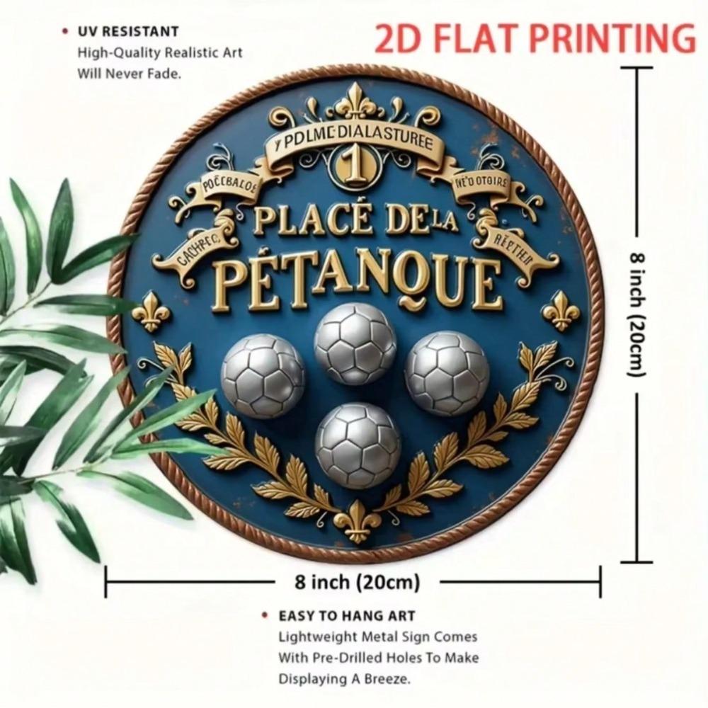 Segno Vintage Gioco Bocce Arte Murale in Metallo Blu Profondo Oro Decorazione in Ferro