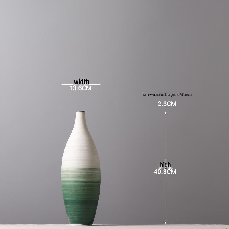 Moderní minimalistická zelená gradientní keramická váza - Stolní ozdoba s úzkým hrdlem pro vitrínu