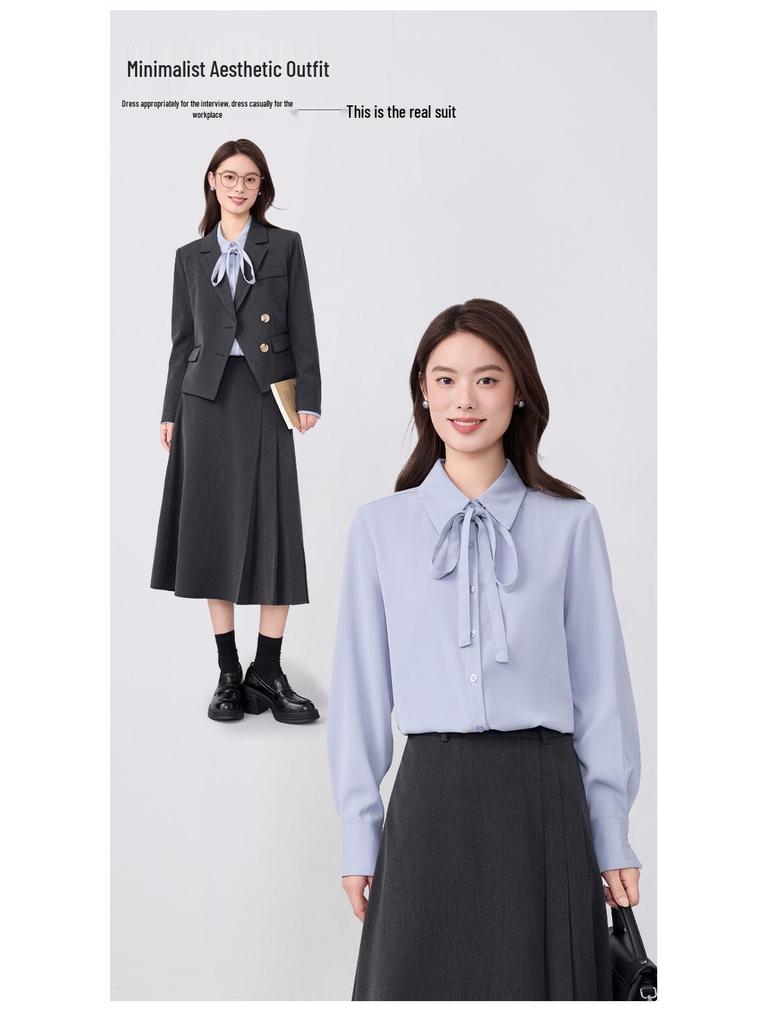 Women's Petite Short Blazer Jacket & Skirt Set - Spring/Autumn 2025, Professional Formal Wear