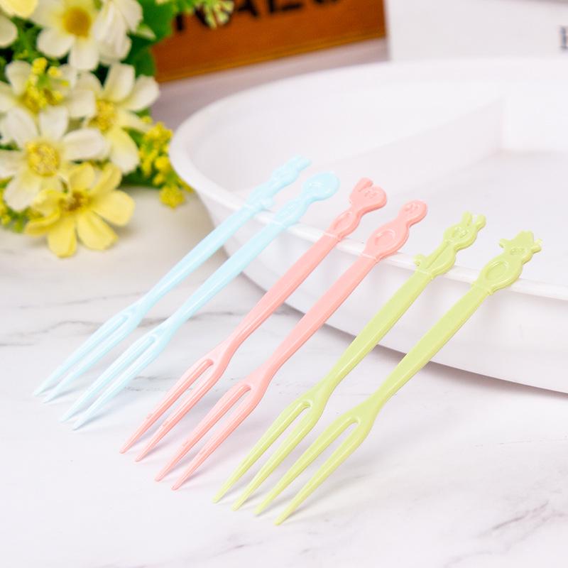 Cartoon Animal Fruit Forks - Set of 50 Colorful Two-Prong Plastic Dessert Forks