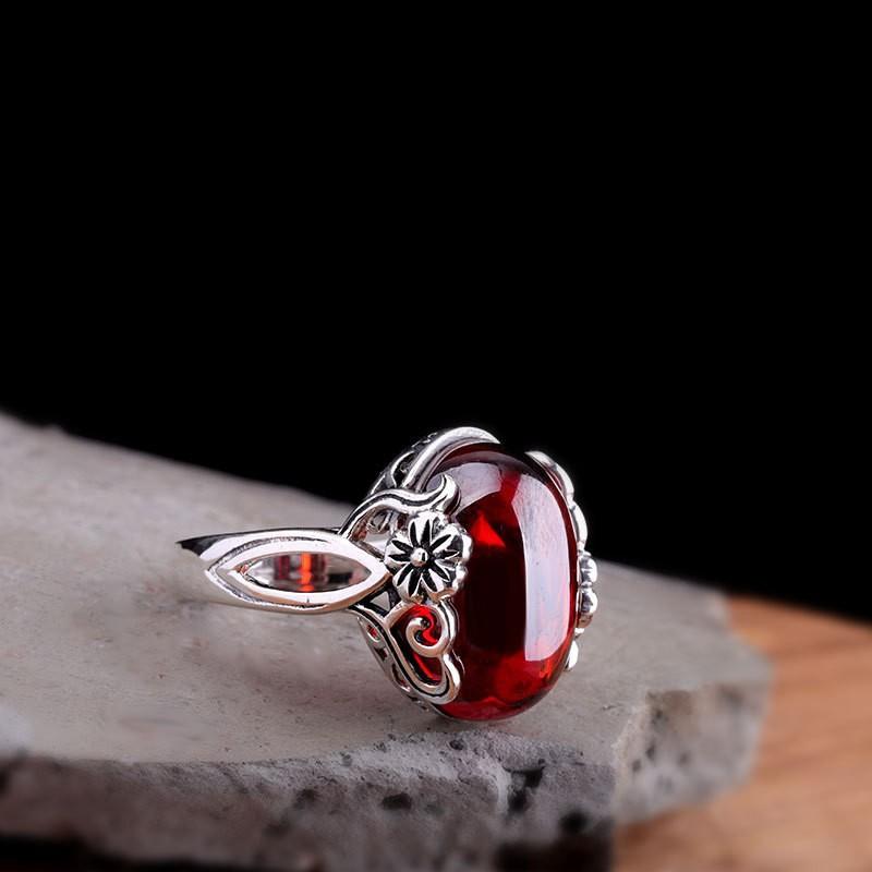 Adjustable Flower Cabochon Ring Women Vintage Boho Chic Minimalist Statement Jewelry