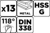 Wiertła do metalu HSS-G, 1.5 - 6.5 mm, zestaw 13 szt.