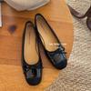 2025 Spring and Summer Single Shoes Women's Small Fragrant Style Bow Splicing Inner Height Increase Evening Breeze Commuting Soft-soled Ballet Shoes