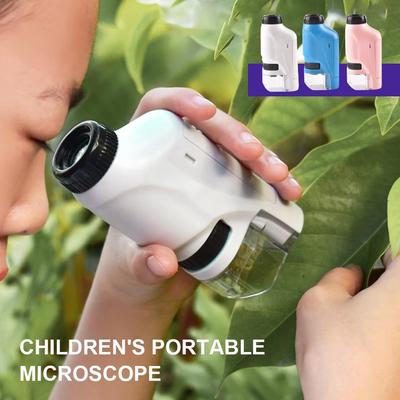 Mini Pocket Lab Handheld Microscope Kit Adjustable Zoom 60-120X Led Light Kids Optical Biological Science Tool Portable Stem Toy