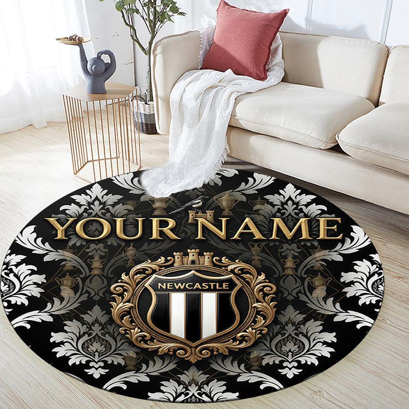 Custom Name,Newcastle United FC pattern round rug,Carpet Rug for Living Room Bedroom Playroom ,Non-slip Floor Mat,Holiday Gifts and Birthday Gifts.