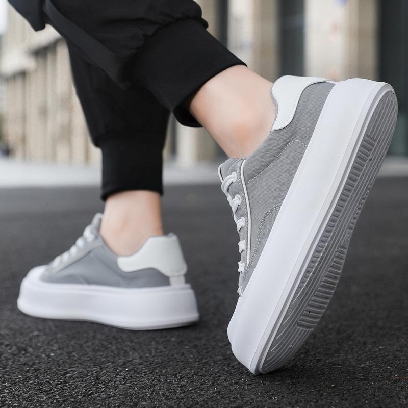 Four Seasons Students Low Top Solid Color Thick-soled Heightening Shoes Men's Korean Version Lace-up Casual Board Shoes Street Canvas Tide Shoes