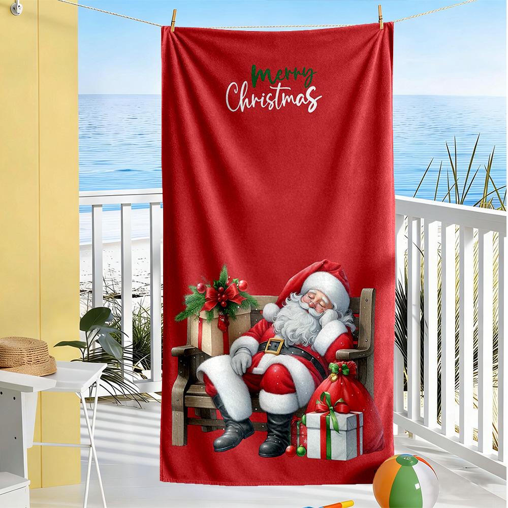 Christmas Beach Towel Quick-Dry Soft Microfiber Comfortable Lightweight Suitable for Swimming, Gym, Camping, Yoga Vacation