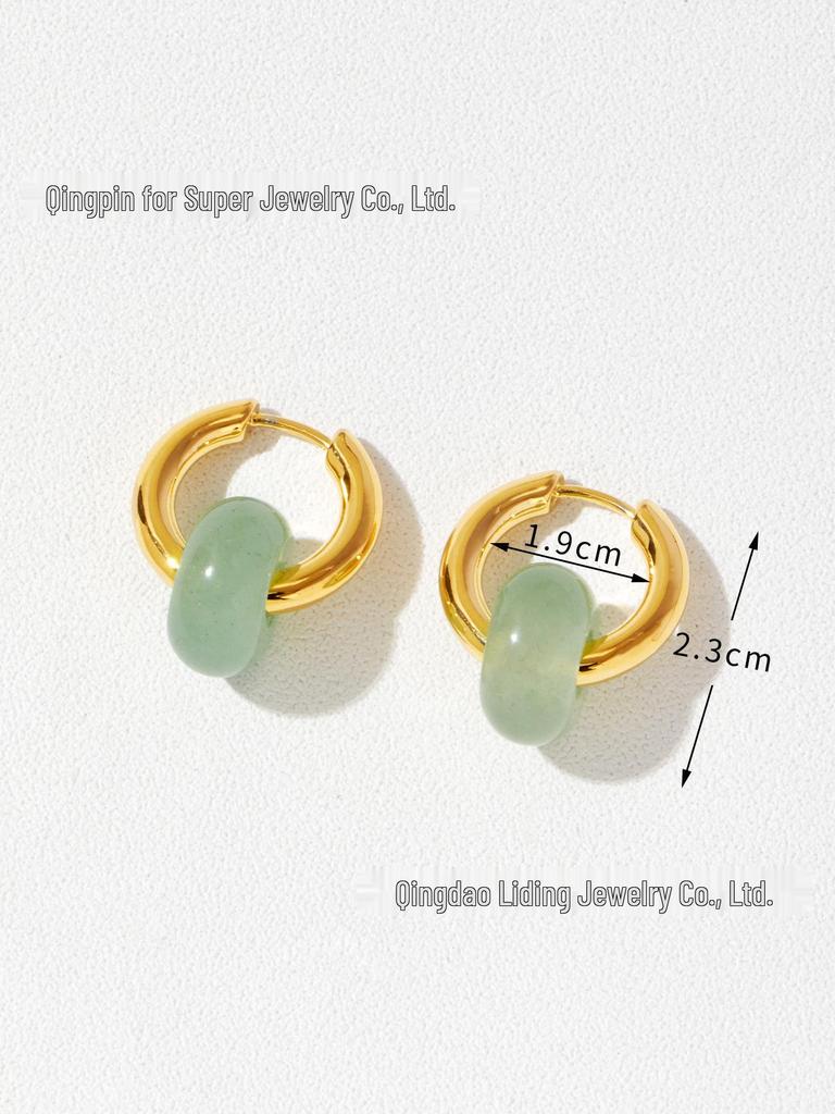 Niche Design Natural Agate Jade Lucky Bead Earrings