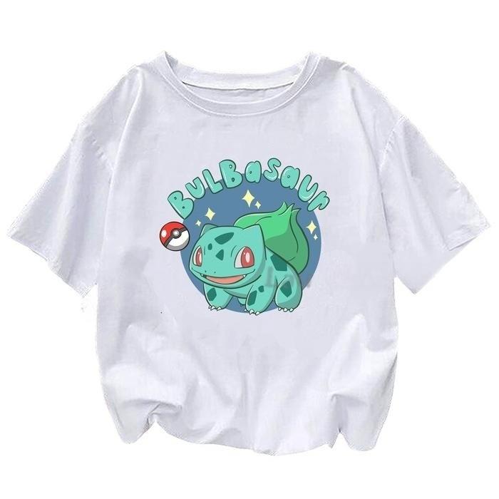 2025 Summer Pokémon Anime Bulbasaur 100 Pure Cotton Printed Tshirt Men Y2K Harajuku Loose Casual Versatile Shortsleeved Top