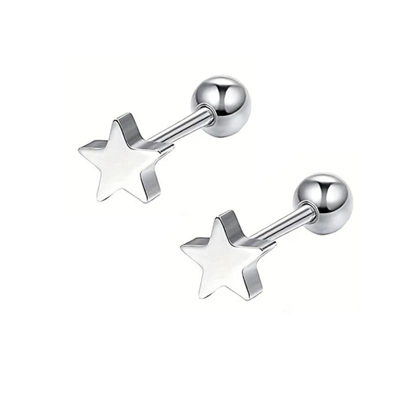 EVISPOL Hypoallergenic Stainless Steel Star Stud Earrings for Women Screw Back Cartilage Tragus Helix Earrings Piercing Jewelry