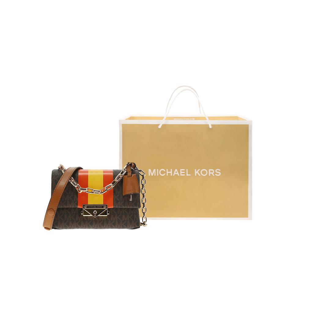 Michael Kors Mk Cece Classic Monogram Chain Commuter Fashion Striped Color Block Flap Leather Shoulder Crossbody Bag Mini Women bags 32F1G0EC0U-634