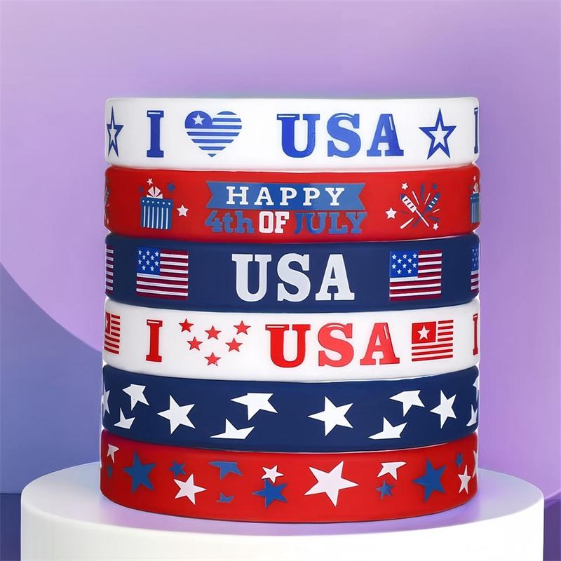 Paquete de 6 Pulsera de Goma Love USA Bandera Estrellada Americana Impresa para Celebrar el Día de la Independencia Pulsera de Silicona