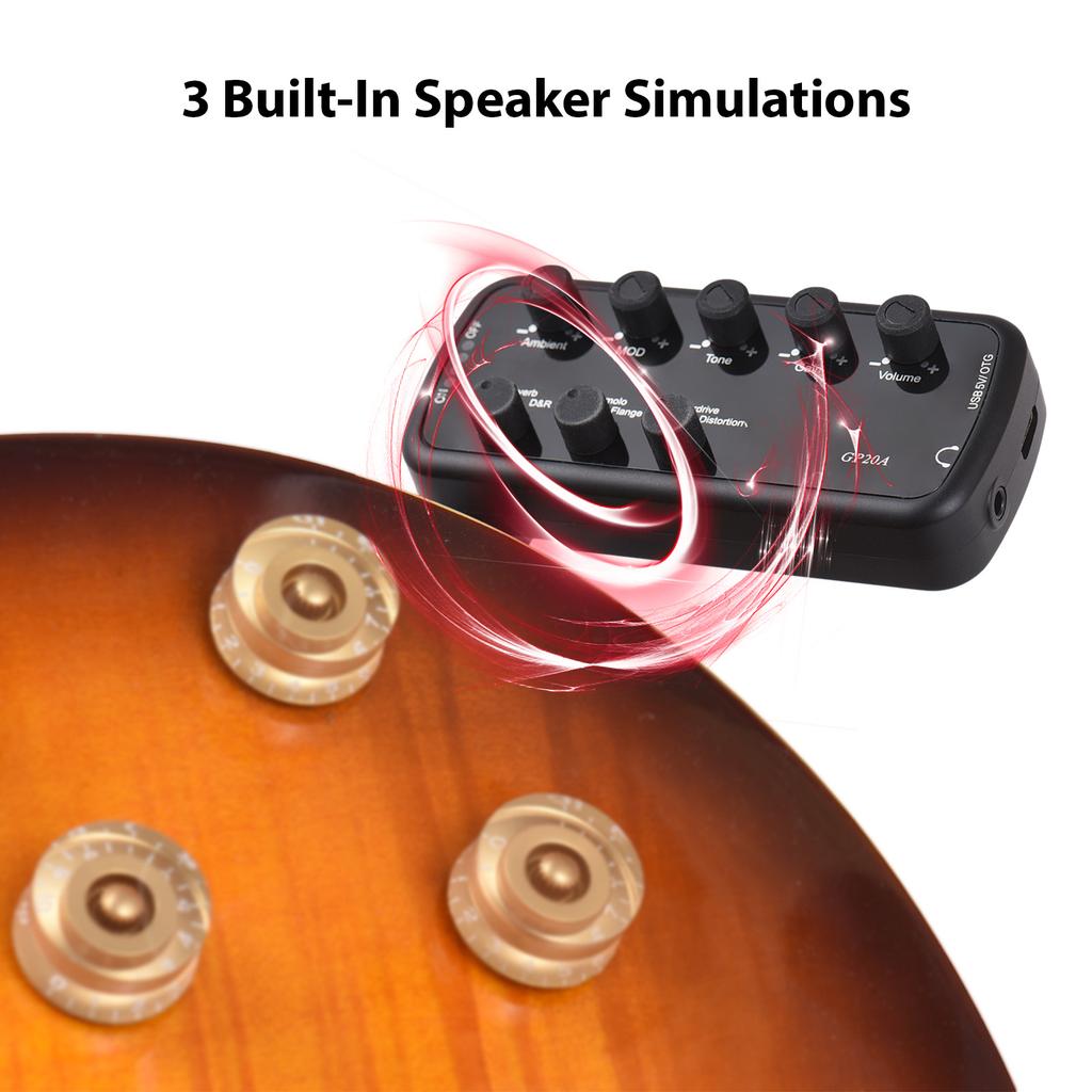 Guitar Amplifier Mini Amp Portable Headphone Guitar Amplifier Plug and Play for Electric Guitar Musical Instrument 3 Built-In Speaker Simulations OTG