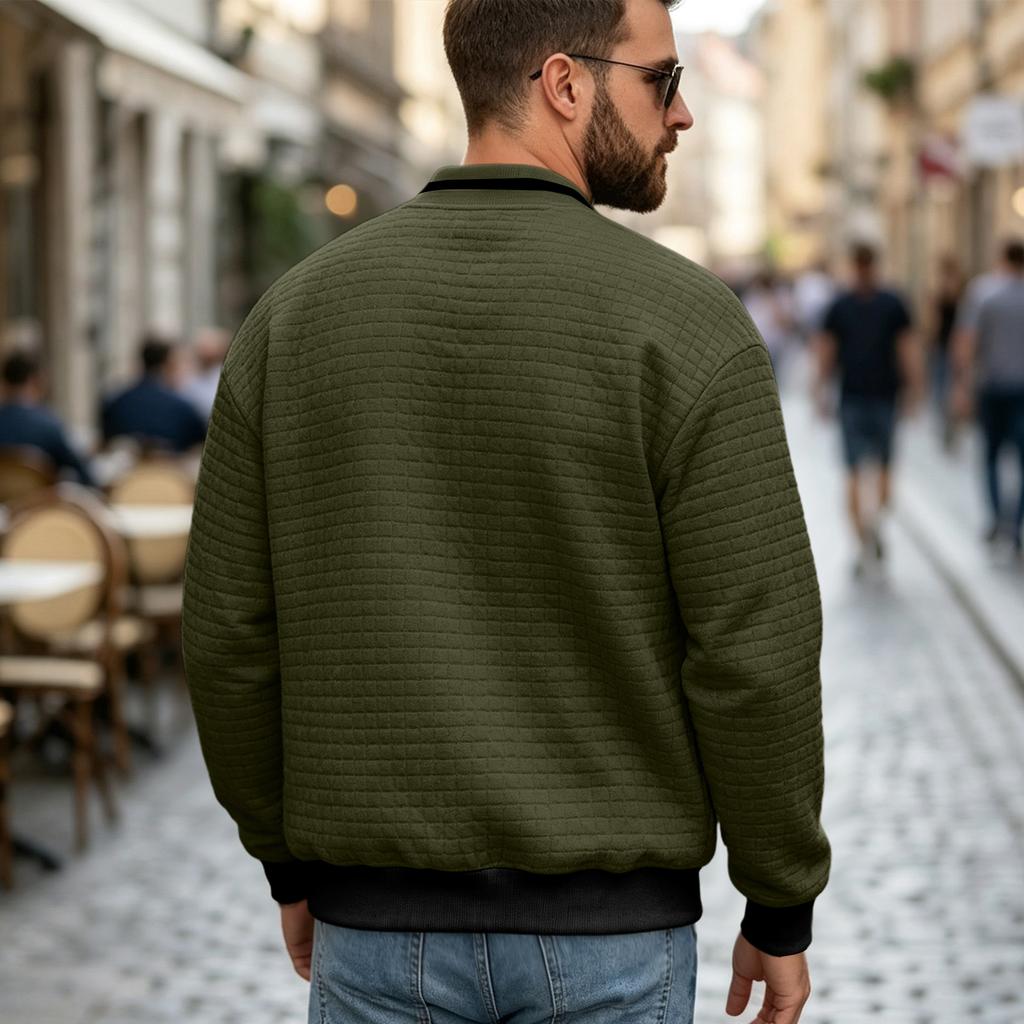 Men's Casual Color Block Jacket with Stand Collar, Long Sleeves and Pockets