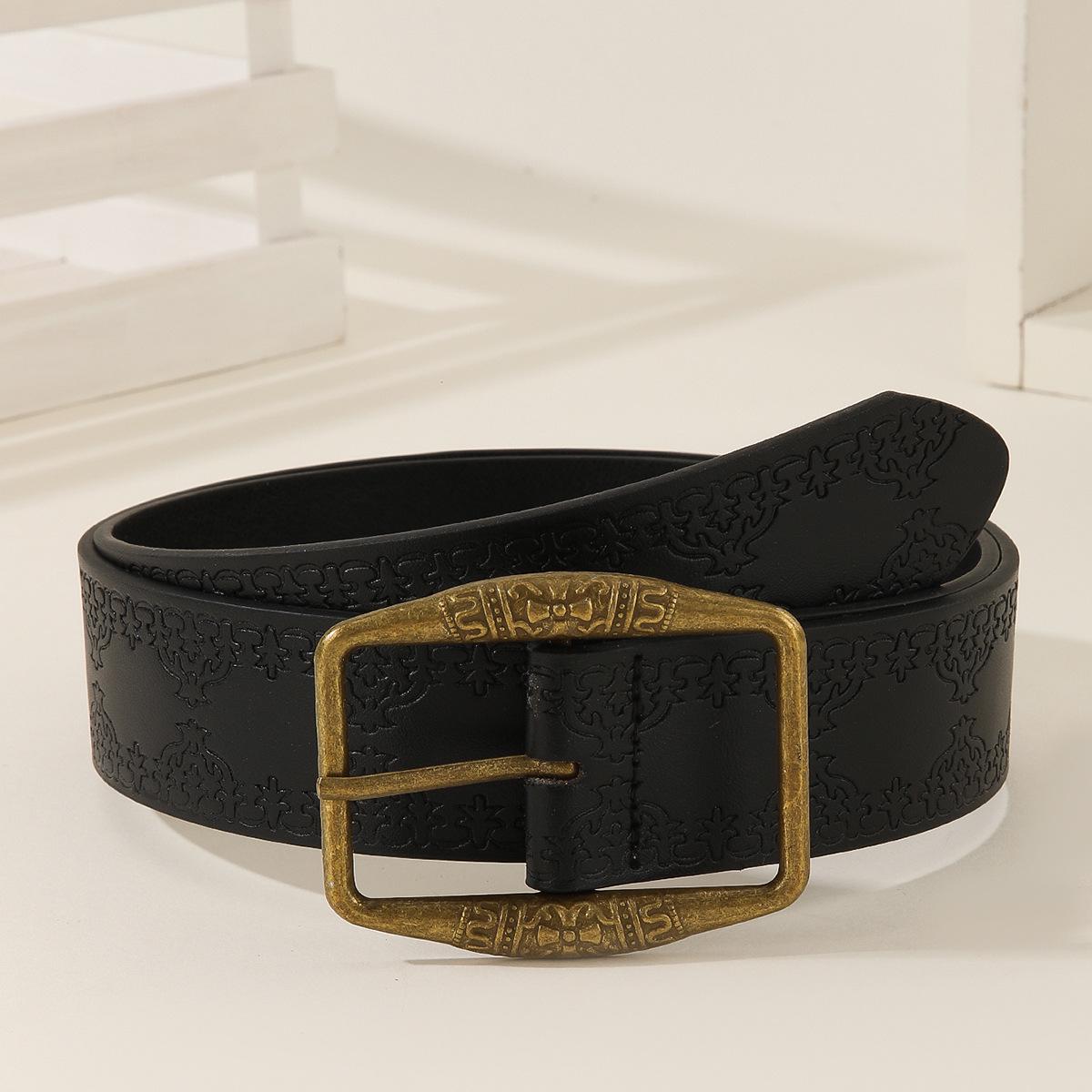 

Women s High-End Retro Embossed Brown Leather Belt - Alloy Buckle, Ethnic American Y2K Style 105 cm