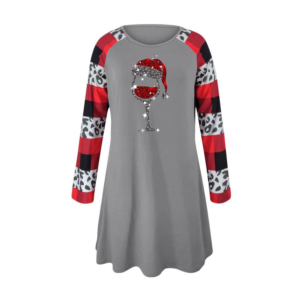 Dames kerstprint tuniekjurken met lange mouwen, zakken, grote maten T-shirtjurk