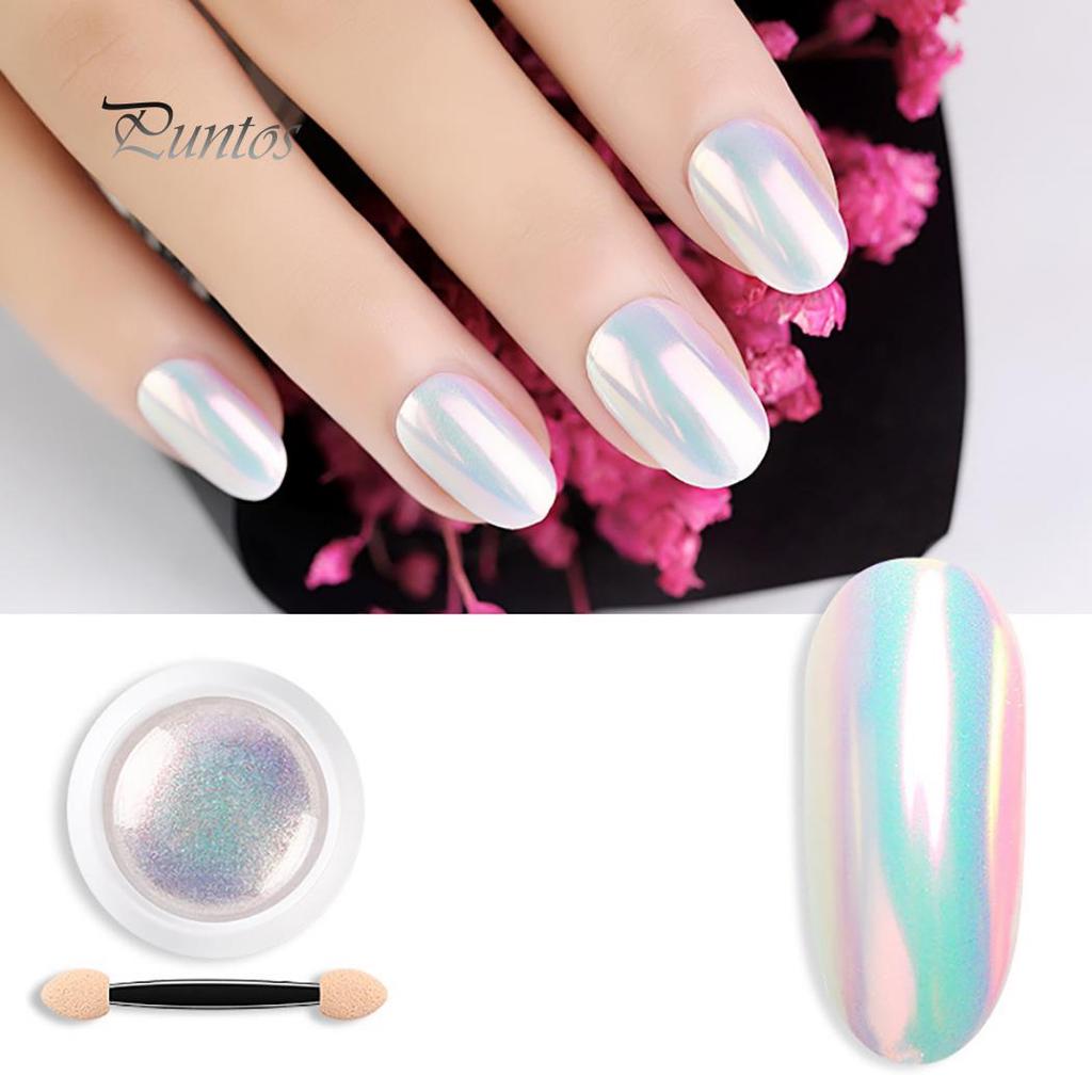 Health Caring 3g Glitter Holographic Rainbow Nail Art Powder Mirror Pigment with Mini Brush