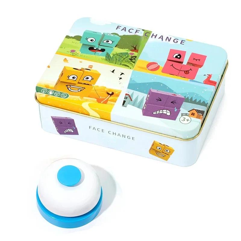 Non-Toxic Cube Face Changing Building Blocks Board Game Wood Puzzle Montessori Expression Wooden Blocos For Children Battle Table Game