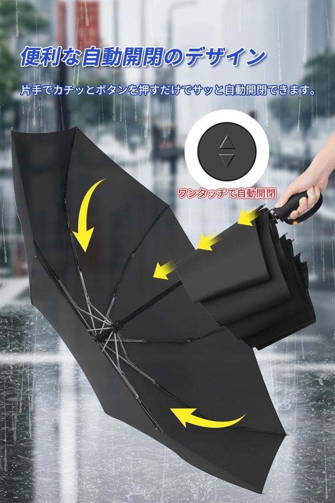 Folding Umbrella with Automatic Function Carabiner Large Folding Umbrella for Super Strong Suitable for Heavy Rainy and Typhoons Open/Close [Extra