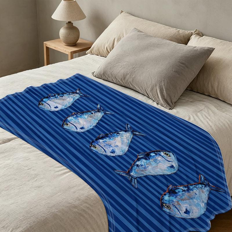 Flannel Throw Blanket Non-Shedding Marine Fish Pattern, Soft Warm Cozy Blanket for Home Use, Binge Watching, Christmas & Halloween Decoration