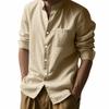 Linen Shirt with Long Sleeves and Stand Collar Breathable Casual Men's New Chinese-Style Pocket Shirt
