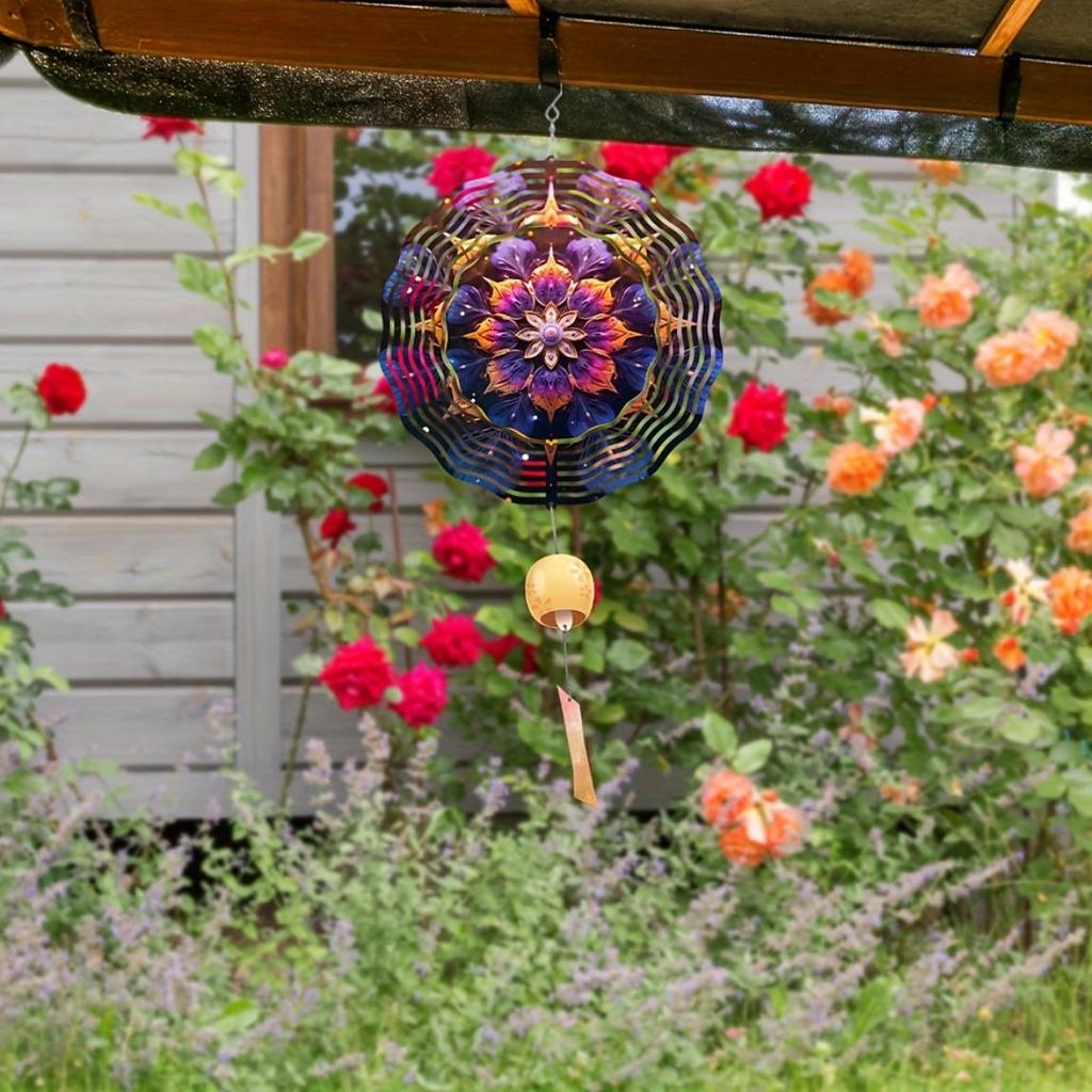 10 Inch Metal Wind Spinner Lotus Mandala Design 360 Degree Rotating for Garden Patio Balcony Decor Outdoor Indoor Hanging Art