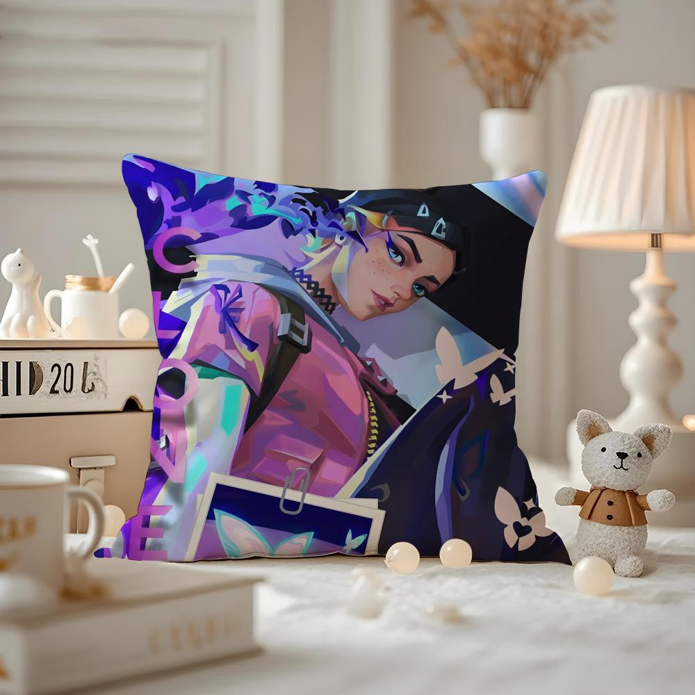 HOT Game VVALORANT Cushion Cover Antidustmite Pillowcase Invisible Zipper Silky Short Plush Sofa Cushion Cover