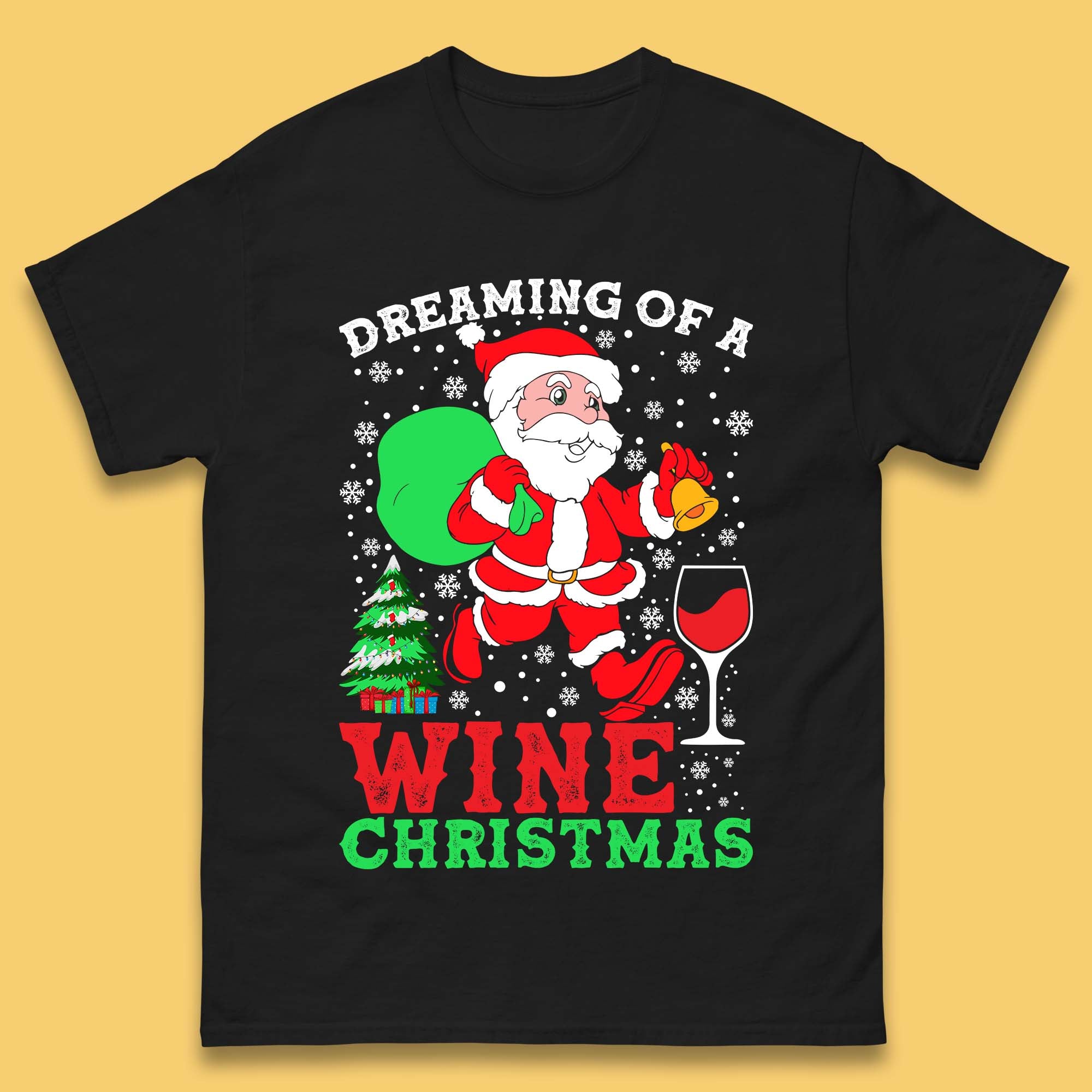 Dreaming Of A Wine Christmas Mens T-Shirt Womens Tops Tees XL