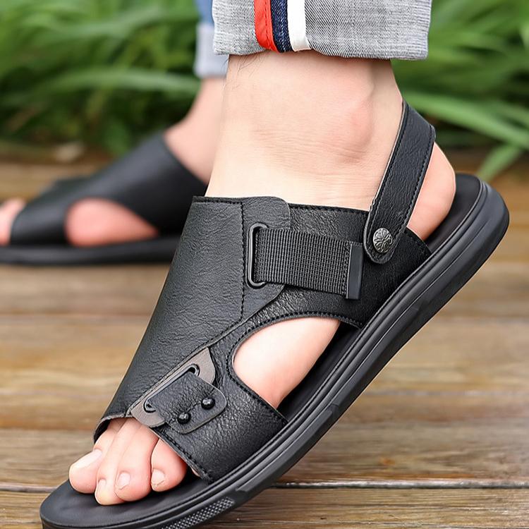 Sandály Pánské volnočasové boty Neklouzavé plážové boty s měkkou podrážkou Kožené letní prodyšné boty na dva nošení venku Všechny shodné pantofle