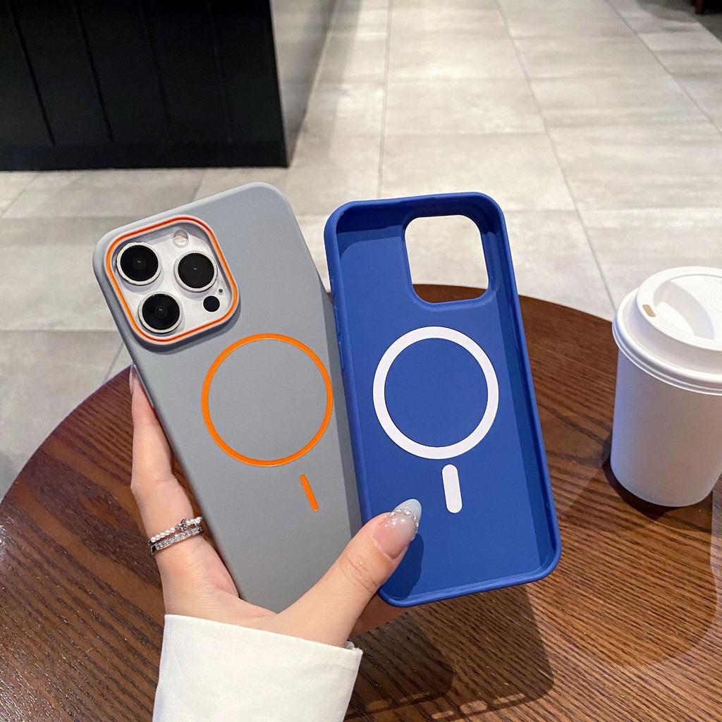 Applicable to Apple 16Promax contrasting color thin circle magnetic mobile phone case iPhone15Pro dripping oil skin feeling tpu soft case