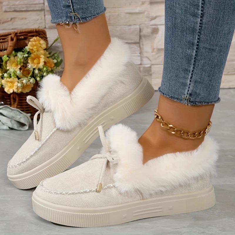 Snow Boots Women's Autumn and Winter New Large-size Flat-bottomed Bow Slip-on Lazy Cotton Shoes