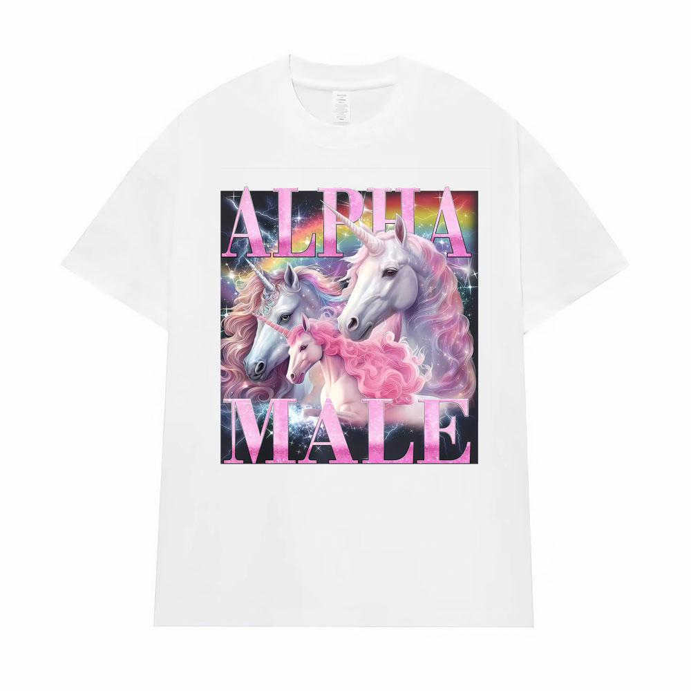 Alpha Male Rainbow Unicorn Funny Printed TShirt Men Women Oversized High Quality Classic T-Shirt Vintage Cotton Comfort T Shirts