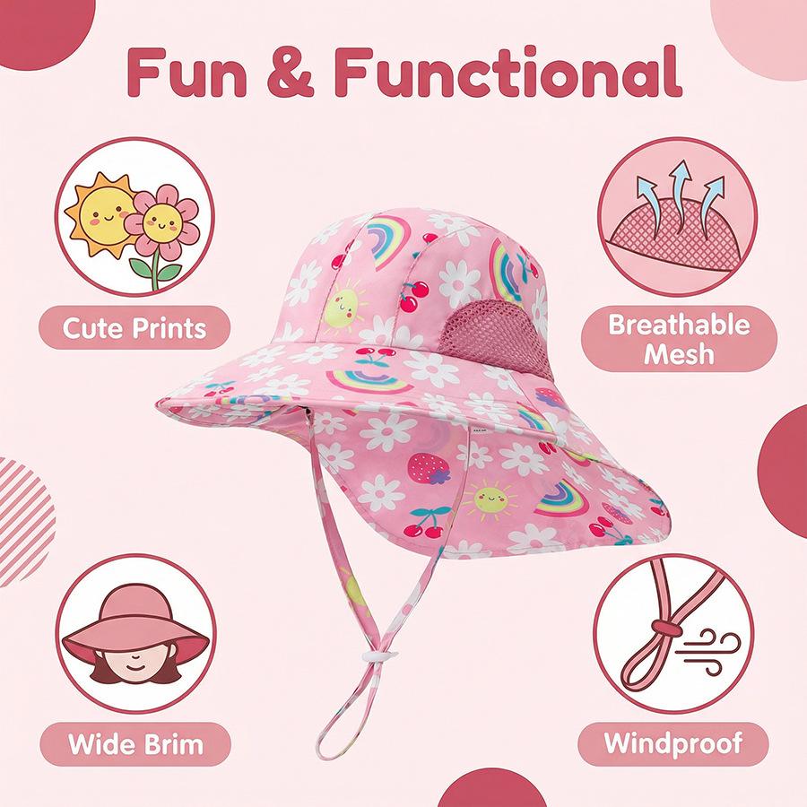 Side net fabric children's sun hat with side mesh, export sun hat, sun protection shawl hat, large brim