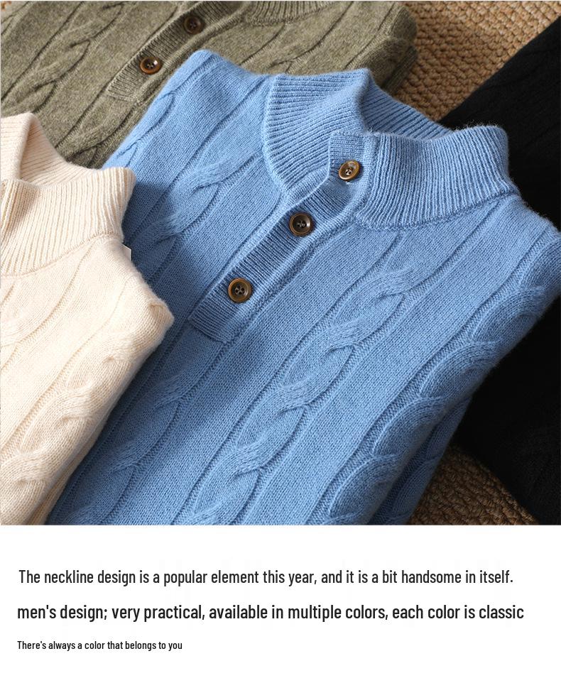 Men's Wool Half-Zip Sweater: Autumn/Winter Business Casual Knit with Long Sleeves