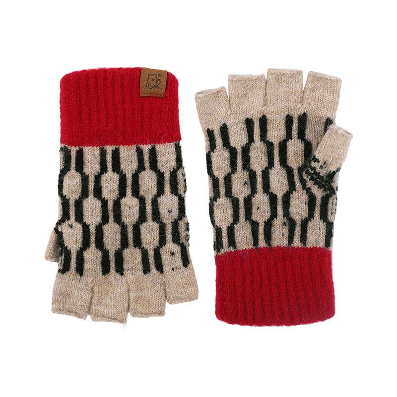 Winter Knitted Gloves, Japanese Style, Color-blocked Half-finger Gloves, Women's Student Warm Gloves, Versatile Fingerless Gloves