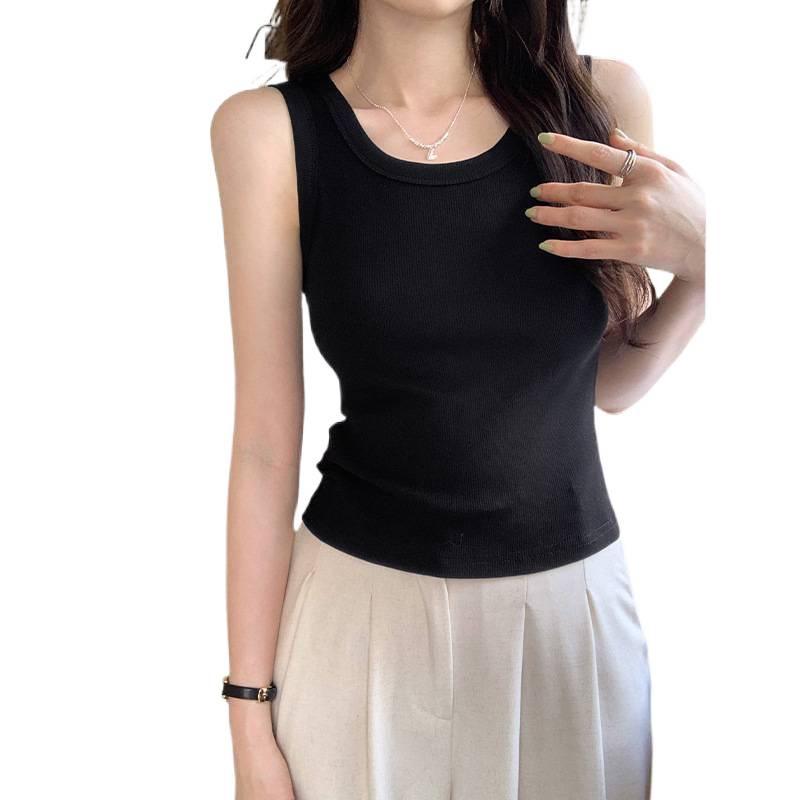 Women's Ribbed Sports Tank Top: Slim-Fit, Versatile, Anti-Exposure Sleeveless Inner Wear for Summer.
