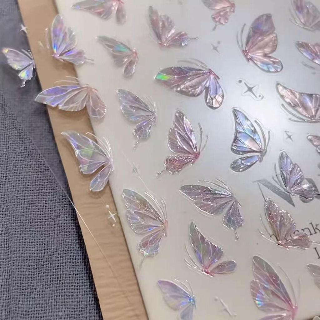 Iridescent Shell Light Butterfly Nail Art Stickers – High-End DIY Accessories with Adhesive for a Fairy Pure Desire Style