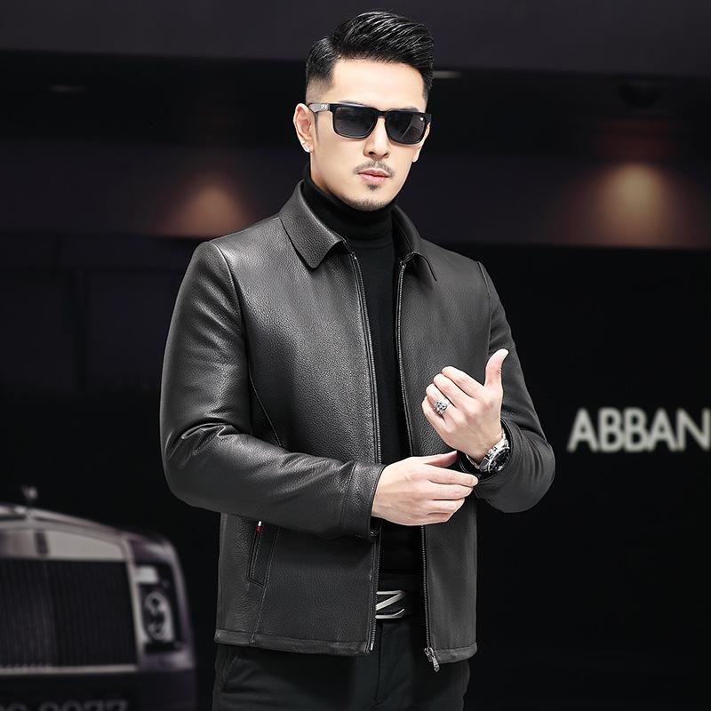 

Новая кожаная куртка с оленьим узором и воротником-стойкой из козьей кожи для мужчин среднего и пожилого возраста, куртка из натуральной кожи со съемной подкладкой L