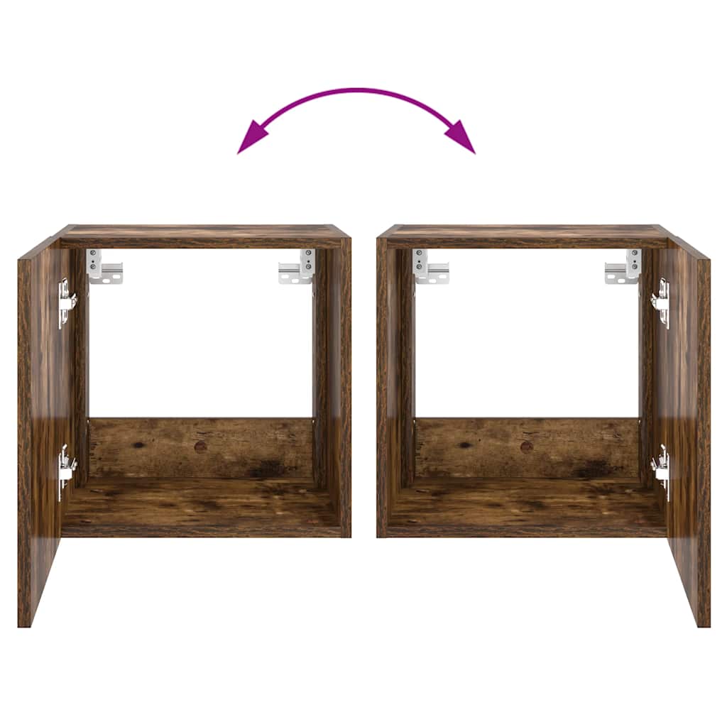 Wall Mounted TV Cabinet with RGB LED Lights Smoked Oak Finish 40.5 x 35 x 40 cm