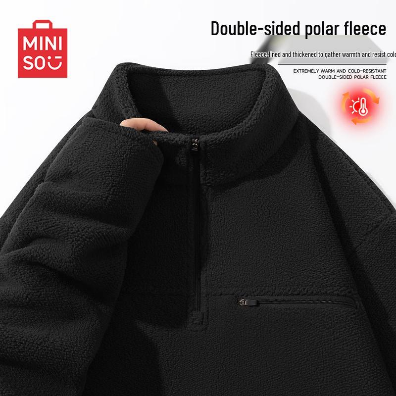 

MINISO Men s American Retro Fleece Lined Half-Zip Pullover Sweatshirt 2XL