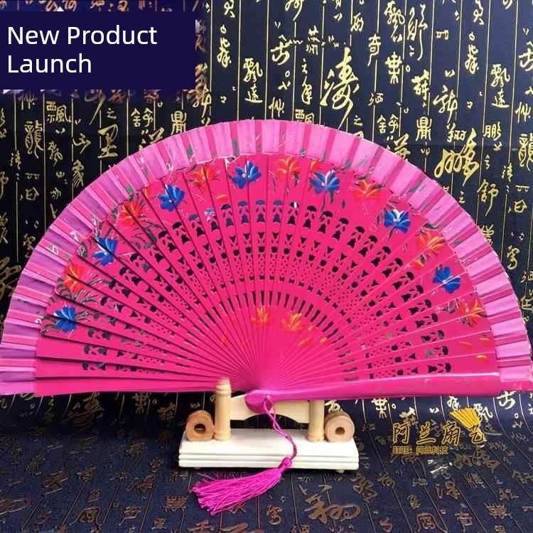 Double-Sided Easy-Open Folding Fan, Group Performance Fan, Retro Fan for Show, Dancing, Bright Red Model Dance Fan, Chinese Style