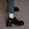 Thick Heeled Lace Up Single Shoes for Women's Spring New Style Square Toe Deep Mouth Single Shoes Thick Soled High Heels