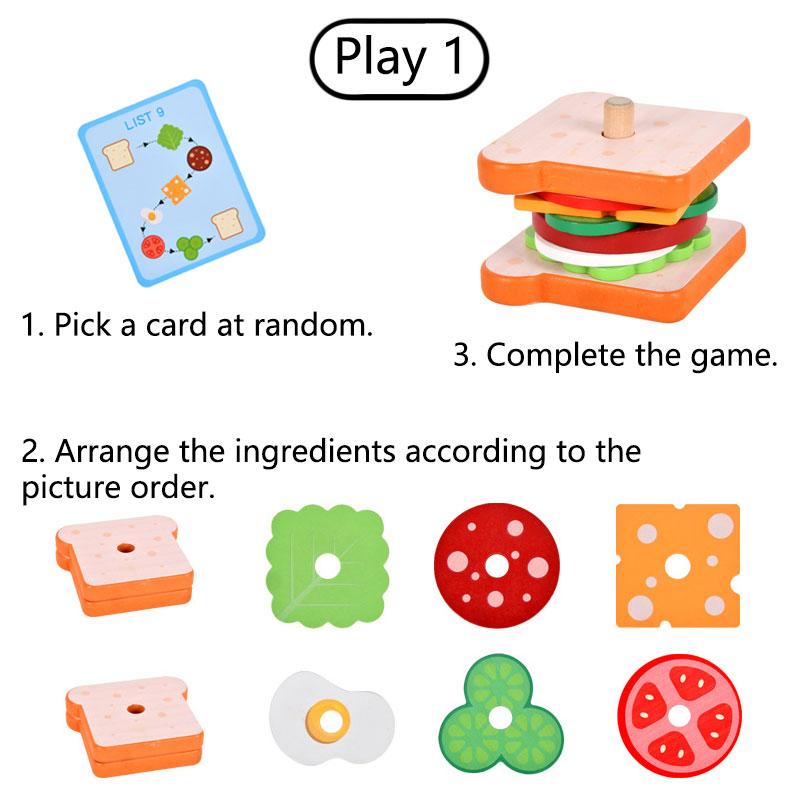 Montessori Hamburg Sandwich Stacking Wooden Toys With Order Cards Preschool Education Fine Motor Skills Interaction Simulation