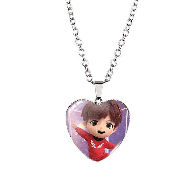 BTS Heart Necklace, Kpop Bangtan Boys 3D Cartoon Character Pendant, ARMY Fans Jewelry Gift