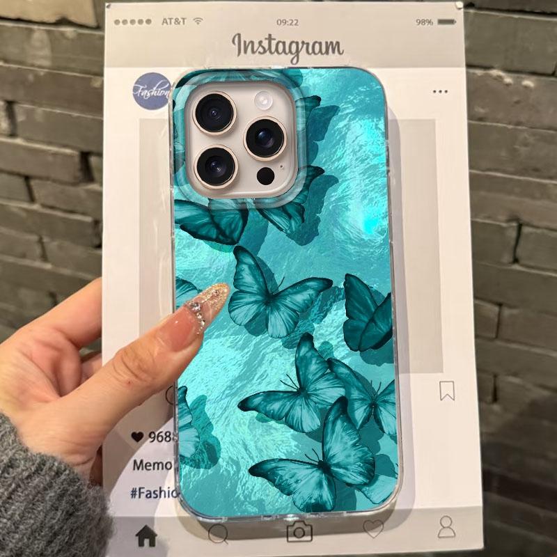 Butterfly Shadow Phone Case For Apple iphone 16pro 16plus 15 16 14 13 Pro Max 16e 12 11 7 8 Plus XR SE Girls Women Fundas Cover